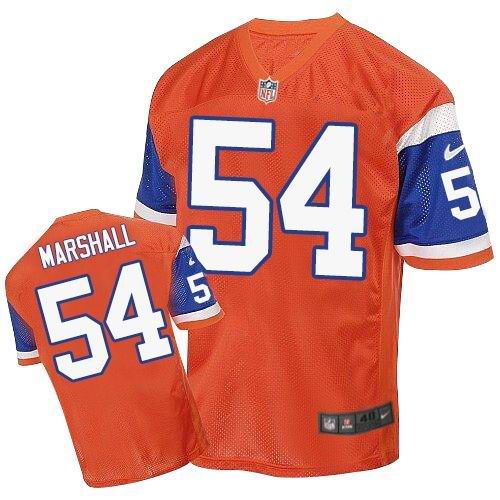 Nike Broncos #54 Brandon Marshall Orange Throwback Men's Stitched NFL Elite Jersey - Click Image to Close